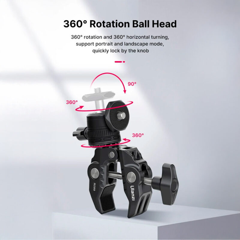 Suporte Braçadeira Ulanzi, Parafuso 1/4", Cabeça Esférica 360°