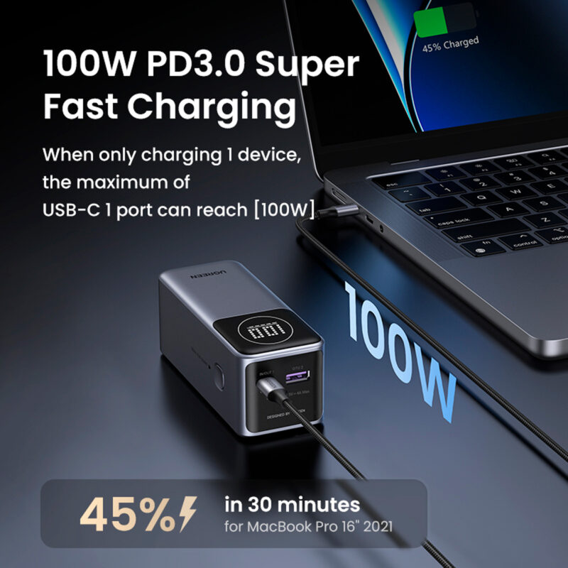 Power Bank Ugreen 12000mAh 100W – Bateria Portátil de Carregamento Rápido