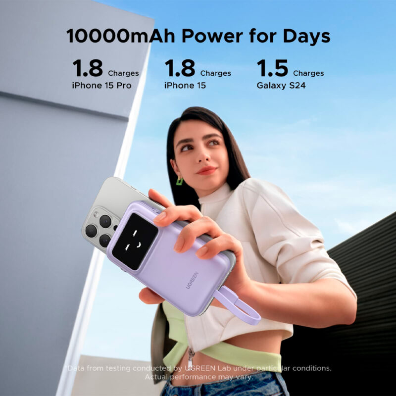 Power Bank Ugreen 10000mAh Usb C 30W Purpura, Bateria Portátil de Carregamento Rápido
