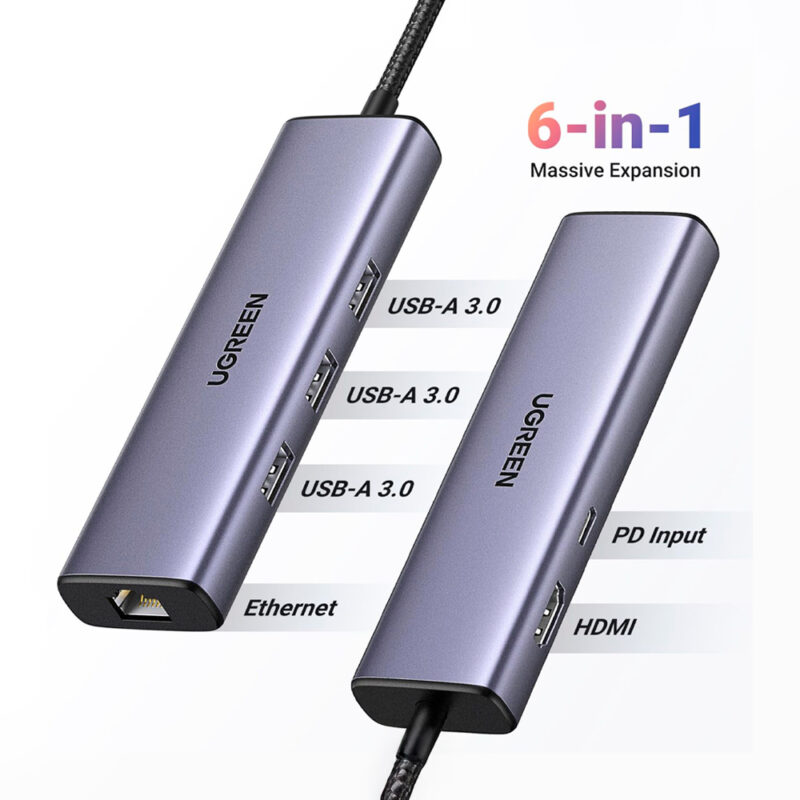 Hub Adaptador Ugreen Revodok 6 in 1 p/Usb C Cinza