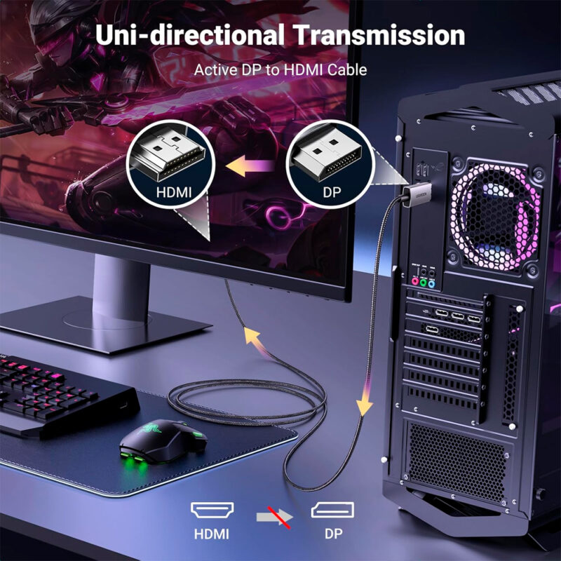 Cabo Hdmi p/DisplayPorts Ugreen 8k60Hz 2 Metros Preto