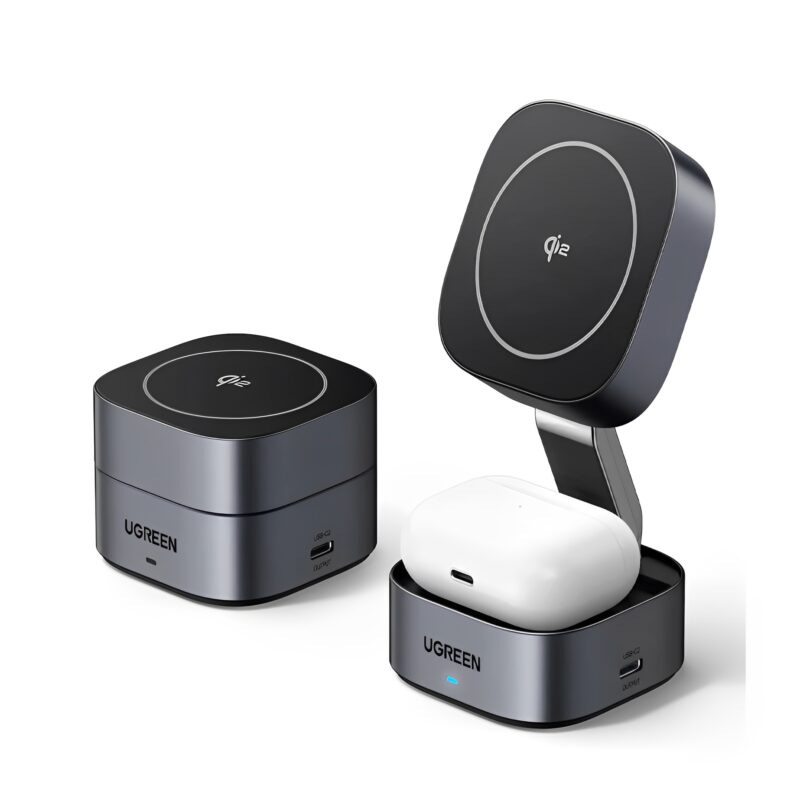 Carregador Sem Fio 2 em 1 Ugreen Qi2 – Carregamento Rápido 15W