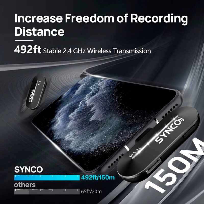 Microfone Sem Fio Synco P1xt Usb C Lapela Android Preto