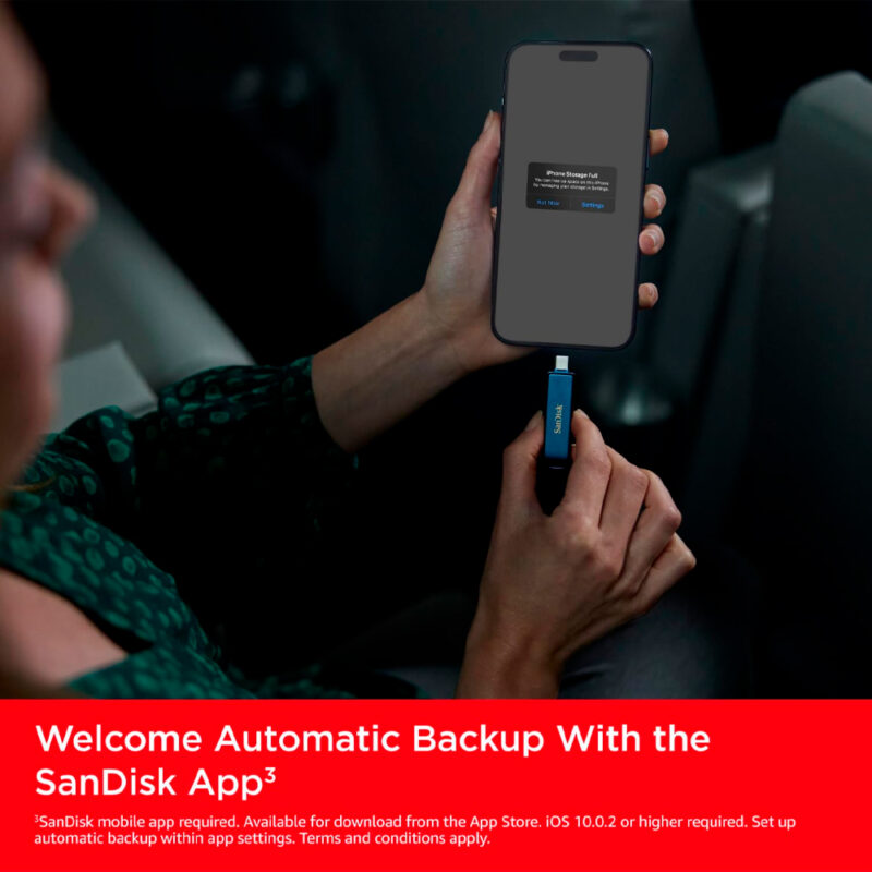 Pen Drive SanDisk 64GB USB-C/Lightning Azul, Transferência Rápida de até 90MB/s