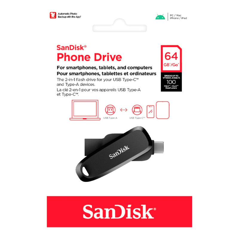 Pen Drive Sandisk 64gb Usb A/C 3.2 Gen 1 100Mbs Preto