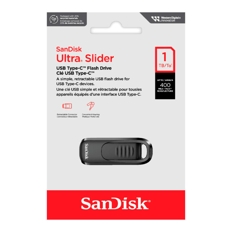 Pen Drive Sandisk 1Tb Usb C 3.2 Ultra Slide 400Mbs Preto