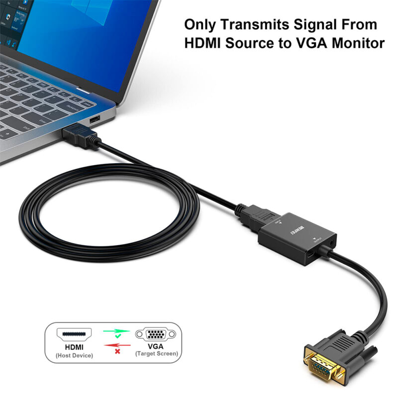 Benfei Hub Adaptador VGA p/Hdmi, 3.5mm, Micro Usb Preto