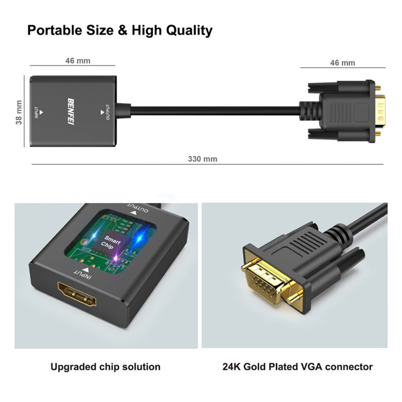 Benfei Hub Adaptador VGA p/Hdmi, 3.5mm, Micro Usb Preto
