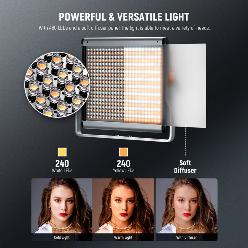 Kit 2x Painel Luz de Vídeo Neewer 480 Led + Suporte Luz Preto