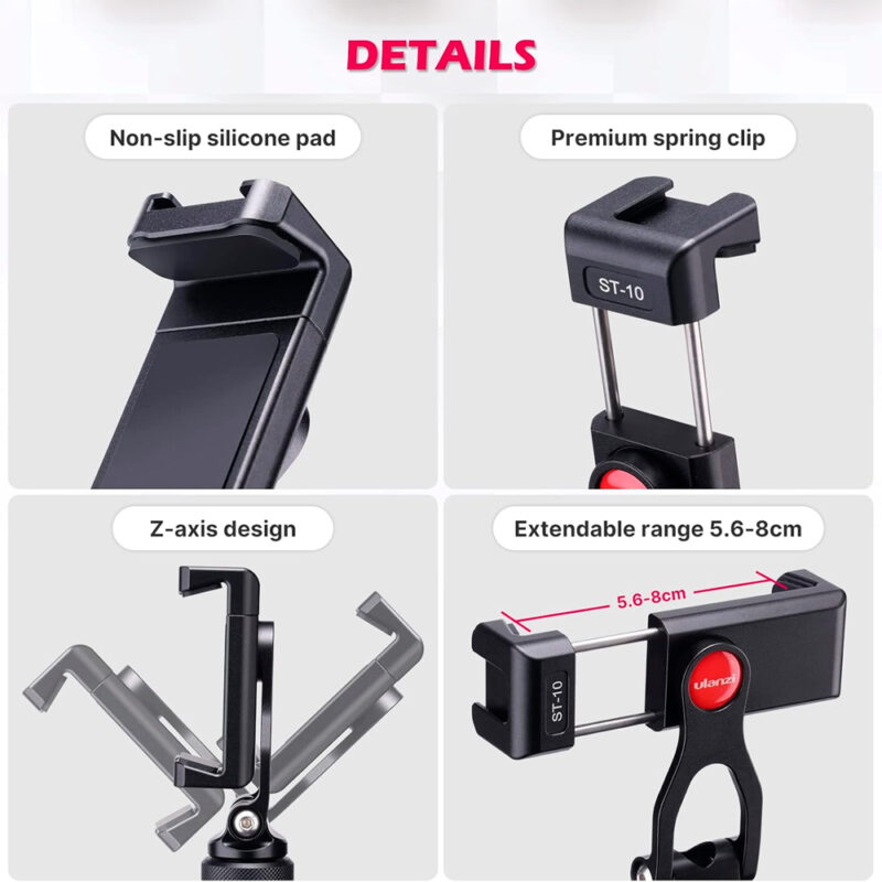 Suporte para Telefone Ulanzi com Sapata Fria Reta e Montagem em Tripé - Preto