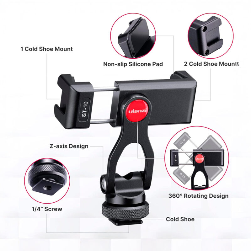 Suporte para Telefone Ulanzi com Sapata Fria Reta e Montagem em Tripé - Preto
