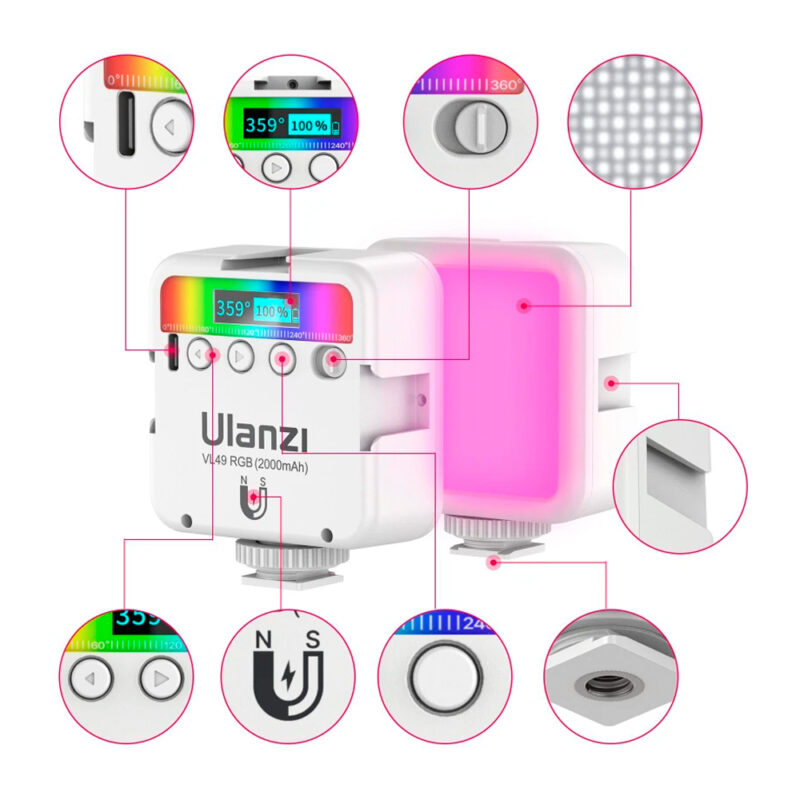 Mini Luz de Vídeo LED Ulanzi VL49 RGB, Recarregável Branca