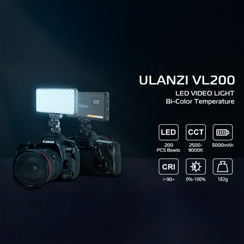 Luz de Vídeo Led Ulanzi VL200 Rosca 1/4" Bicolor Preto