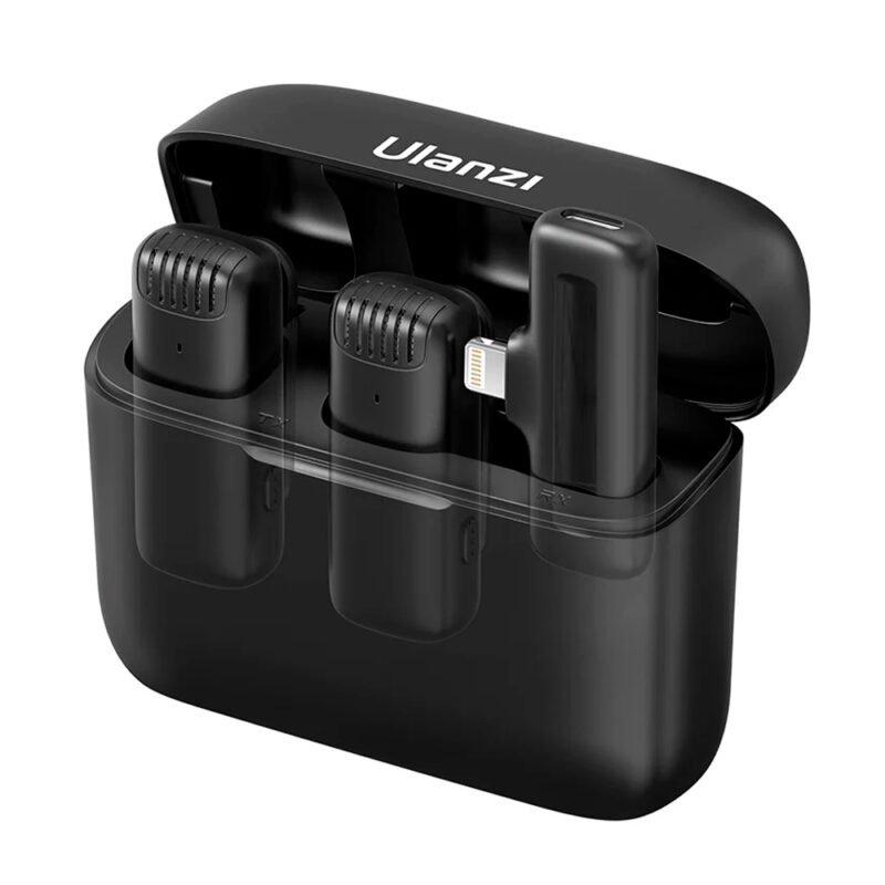 Microfone Sem Fio Ulanzi J12 com Conector Lightning, Lapela, para Ios, Cor Preto