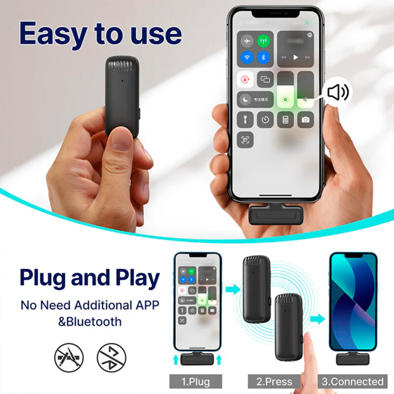 Microfone Sem Fio Ulanzi J12 com Conector Lightning, Lapela, para Ios, Cor Preto