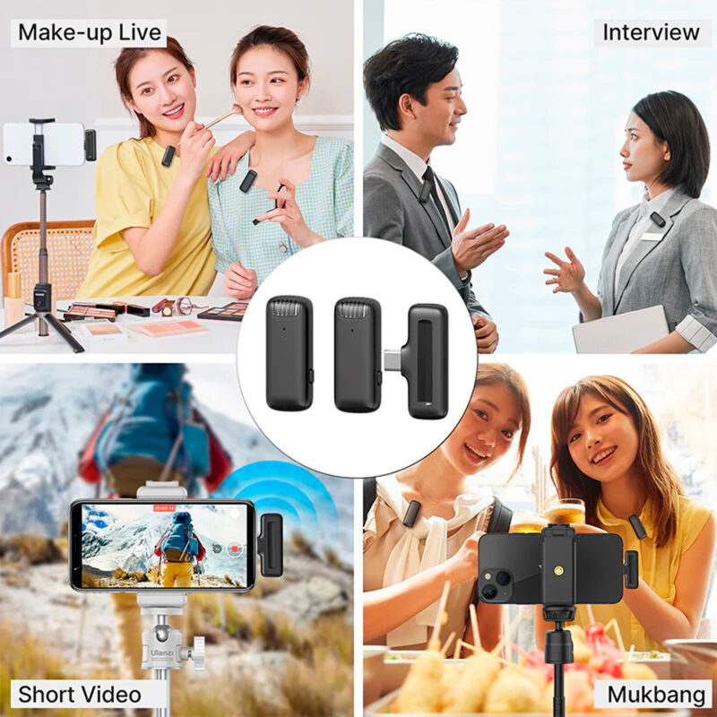 Microfone Sem Fio Ulanzi J12 com Conector Lightning, Lapela, para Ios, Cor Preto
