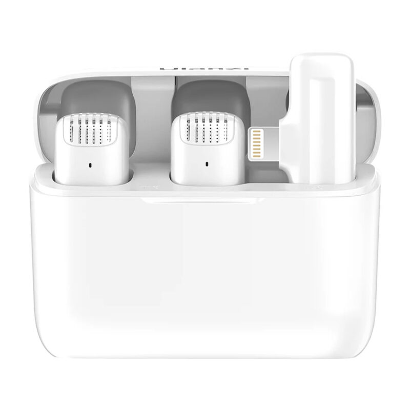 Microfone Sem Fio Ulanzi J12 com Conector Lightning, Lapela, para Ios, Cor Branco