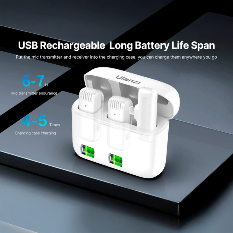 Microfone Sem Fio Ulanzi J12 com Conector Lightning, Lapela, para Ios, Cor Branco