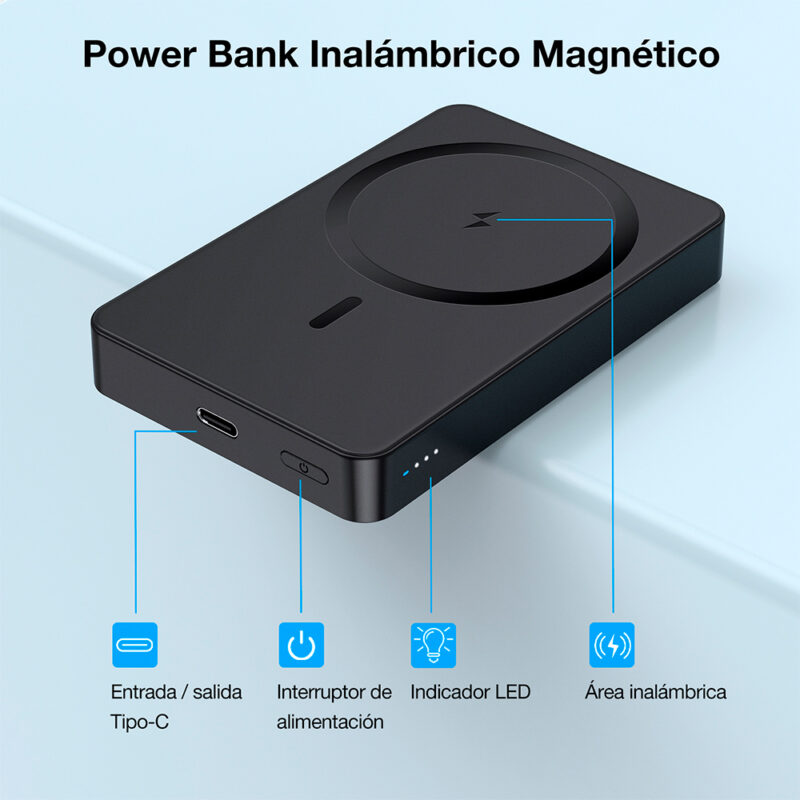 Power Bank Magnética 5000mAh Saída Máxima 10W