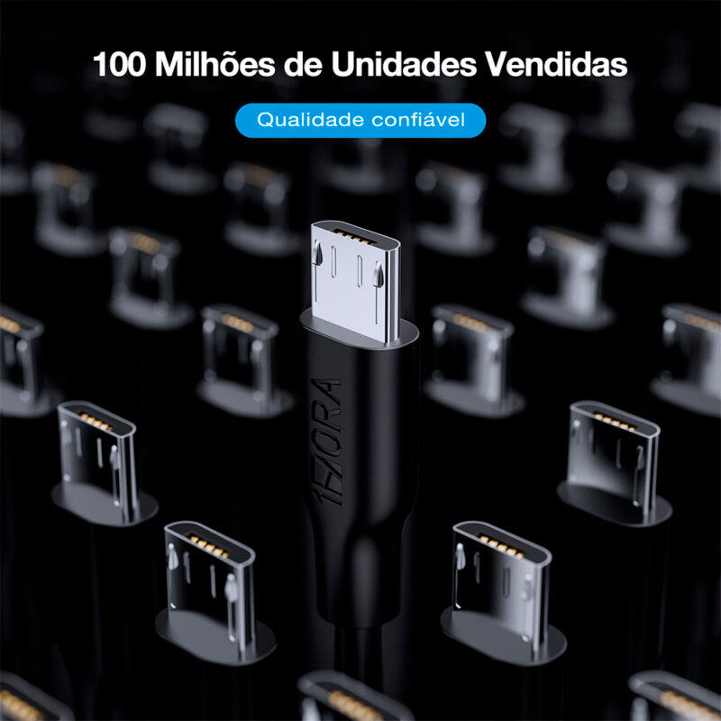 Cabo Micro USB para USB-A 2 Macho 2.1A Metros Preto