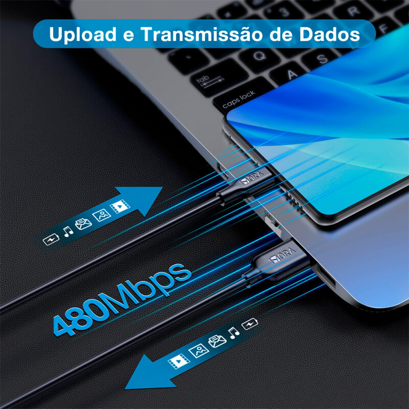 Cabo Micro USB para USB-A 2 Macho 2.1A Metros Preto