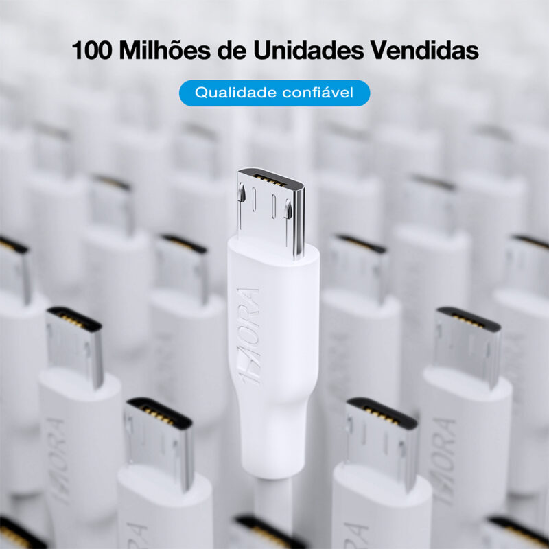 Cabo Micro USB para USB-A 2 Macho 2.1A Metros Branco