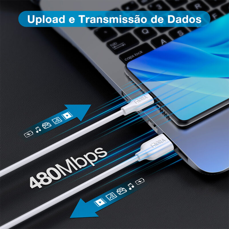 Cabo Micro USB para USB-A 2 Macho 2.1A Metros Branco