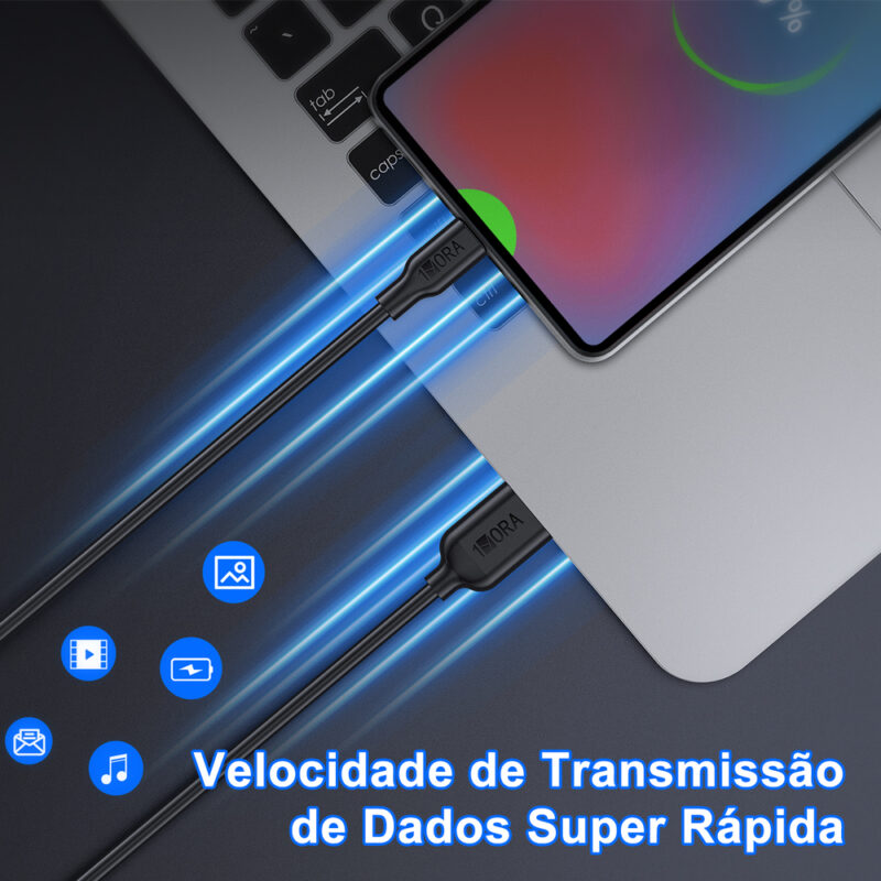Cabo USB-C para USB-C Macho/Macho 2.1A 1Metro Preto