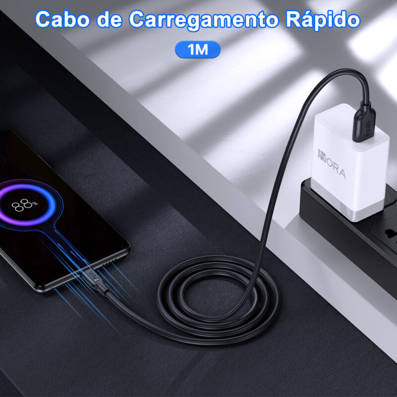 Cabo USB-C para USB-C Macho/Macho 2.1A 1Metro Preto