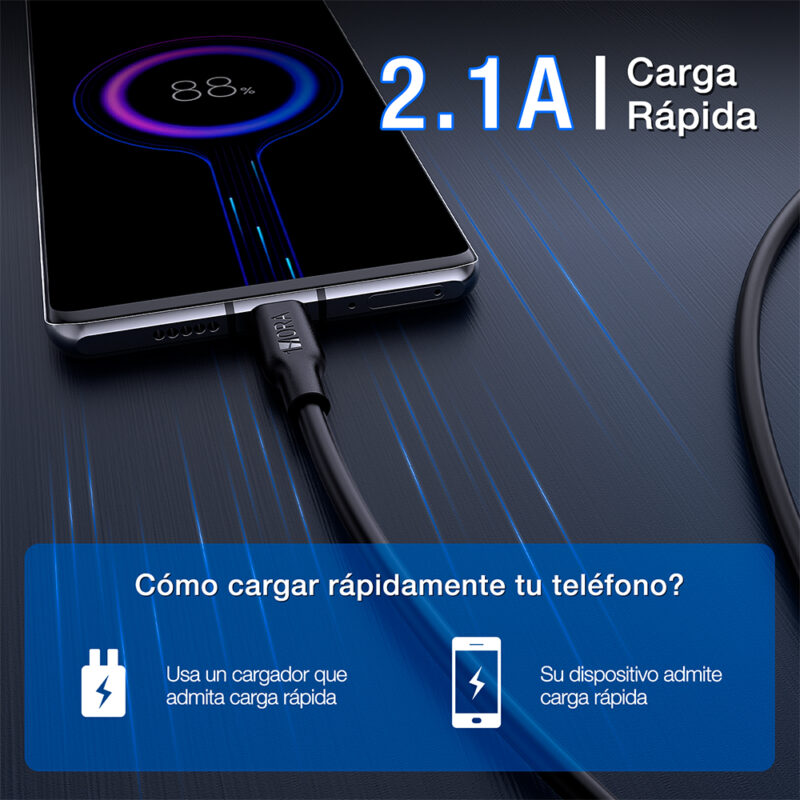 Cabo USB-C para USB-A Macho/Macho 2.1A 2 Metros Preto