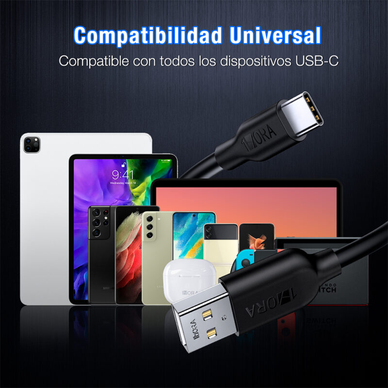 Cabo USB-C para USB-A Macho/Macho 2.1A 2 Metros Preto