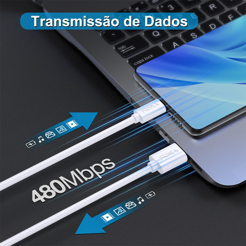 Cabo Micro Usb pra Usb A 1Hora 2.1A Macho 1Metro Branco
