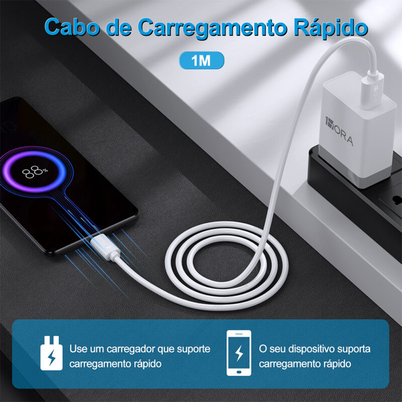 Cabo Micro Usb pra Usb A 1Hora 2.1A Macho 1Metro Branco