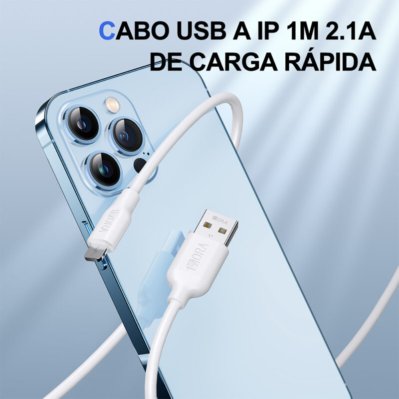 Cabo Lightning para Usb A 1Hora 2.1A Macho 1Metro Branco