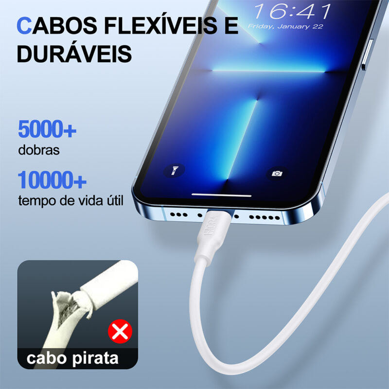 Cabo Lightning para Usb A 1Hora 2.1A Macho 1Metro Branco