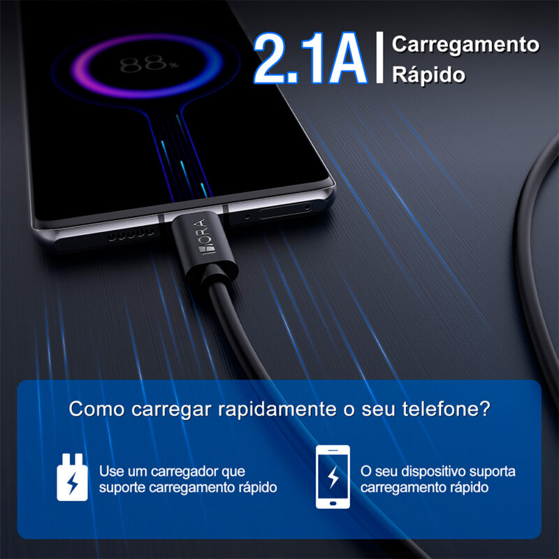 Cabo Usb C para Usb A 1Hora 2.1A Macho/Macho 1Metro Preto