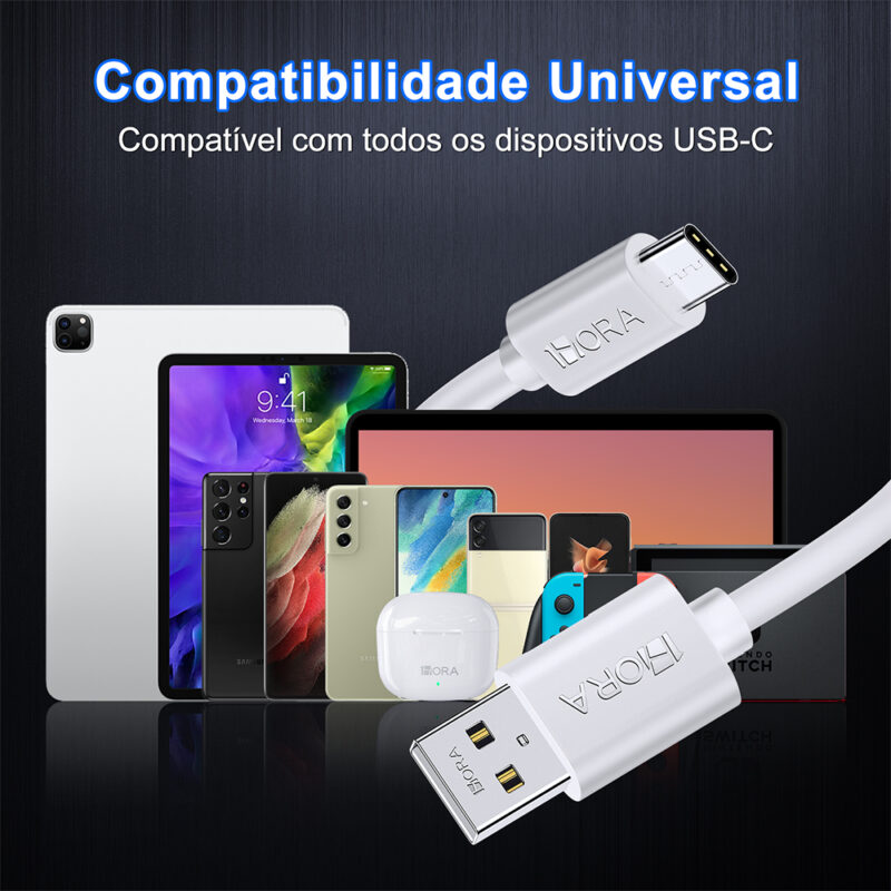 Cabo Usb C p/Usb A 1Hora 2.1A Macho/Macho 1Metro Branco