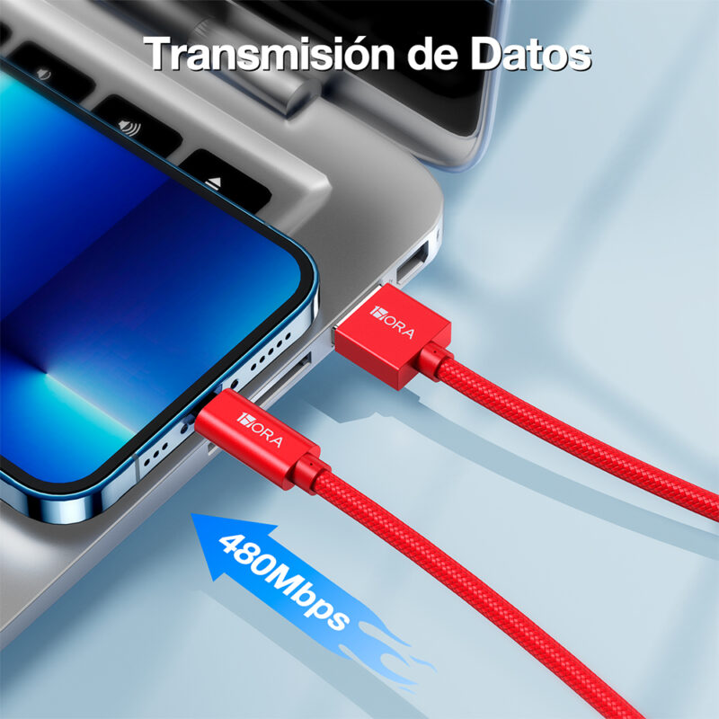 Cabo Lightning para USB-A 1Hora 1 Metro Vermelho