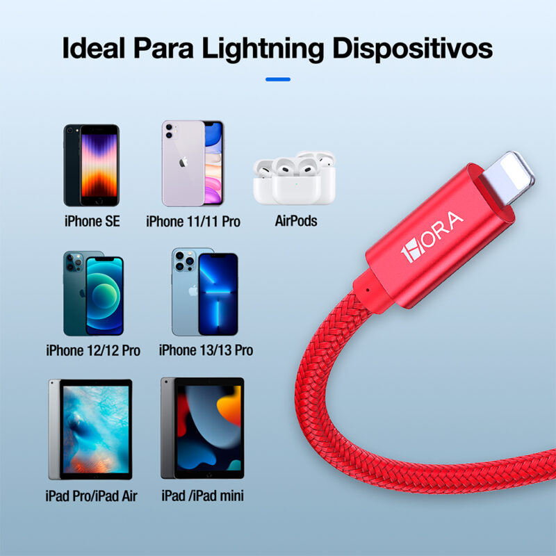 Cabo Lightning para USB-A 1Hora 1 Metro Vermelho