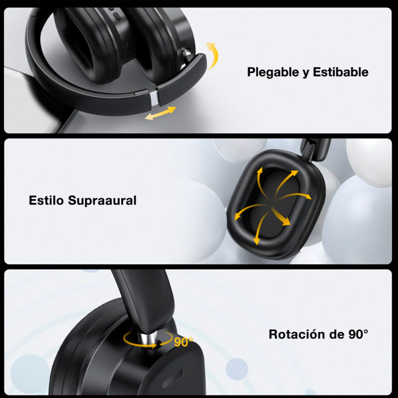Fone de Ouvido Sem Fio 1Hora Headphone Bluetooth 5.3 Preto