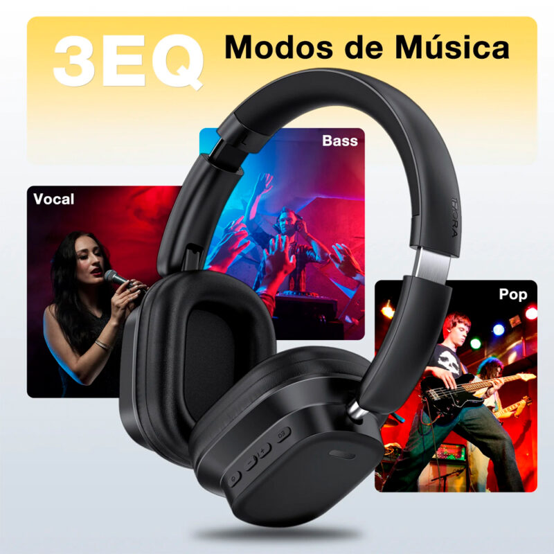 Fone de Ouvido Sem Fio 1Hora Headphone Bluetooth 5.3 Preto