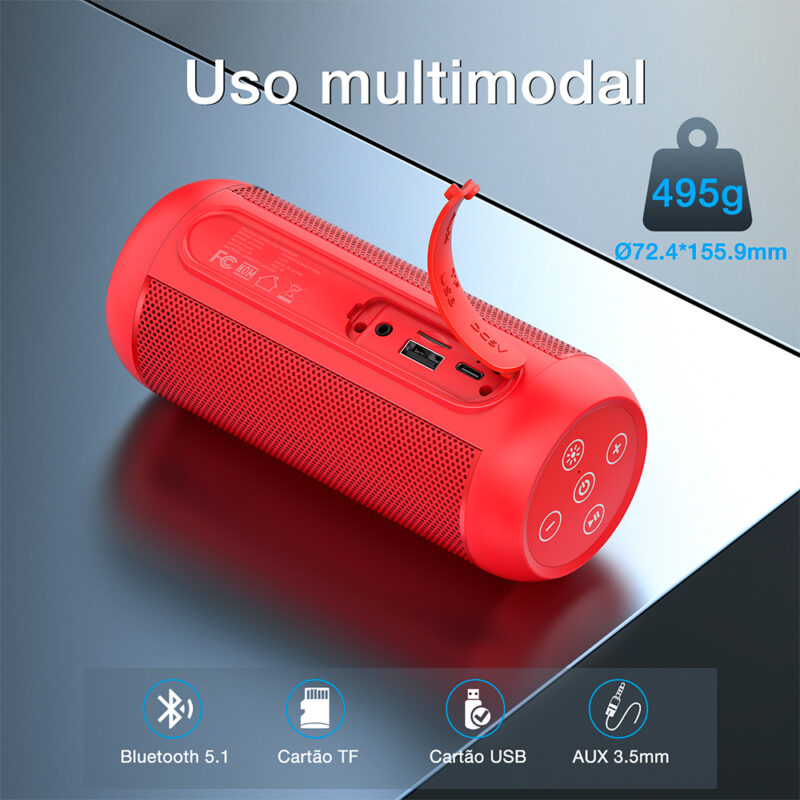 Caixa de Som 1Hora Bluetooth Portátil Vermelha