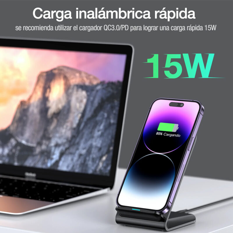 Carregador Rápido 1Hora Sem Fio Máximo 15W Preto