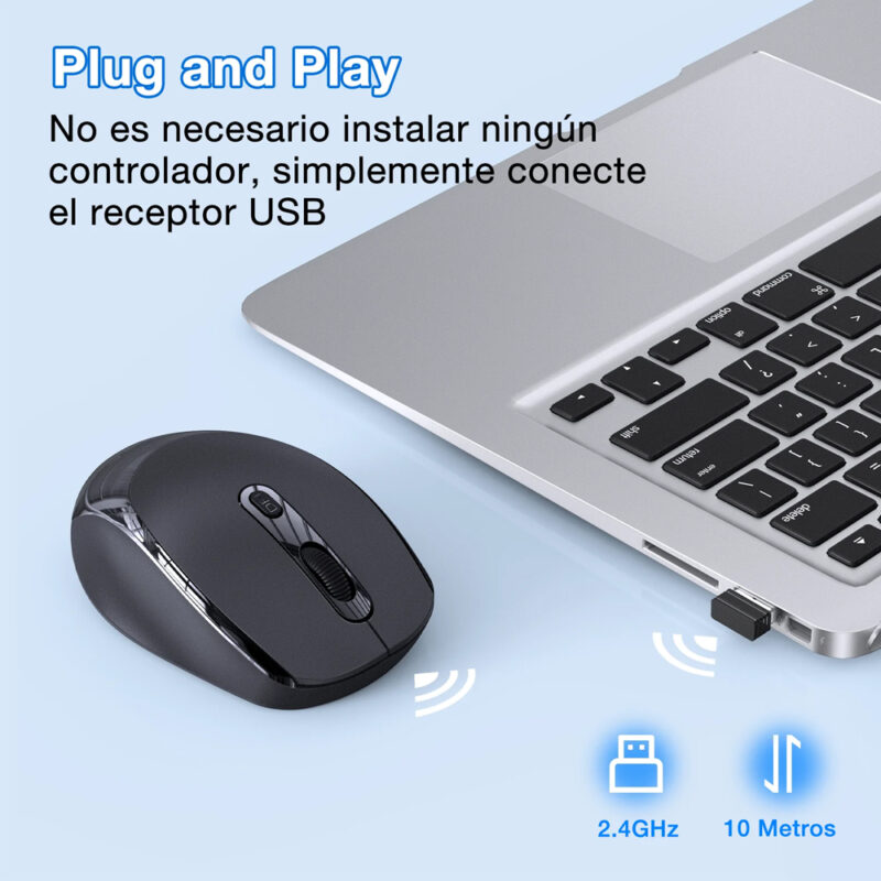 Mouse Sem Fio 1Hora Wireless 2.4G Preto, Conexão Estável