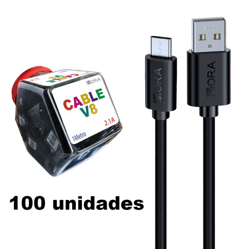 Cabo Usb C/A 1Hora 2.1A Macho/Macho 1M Pacote com 100un Preto