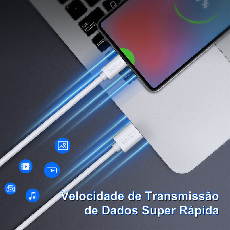 Cabo USB Tipo C para USB Tipo A Macho 2.1A 1 Metro Branco