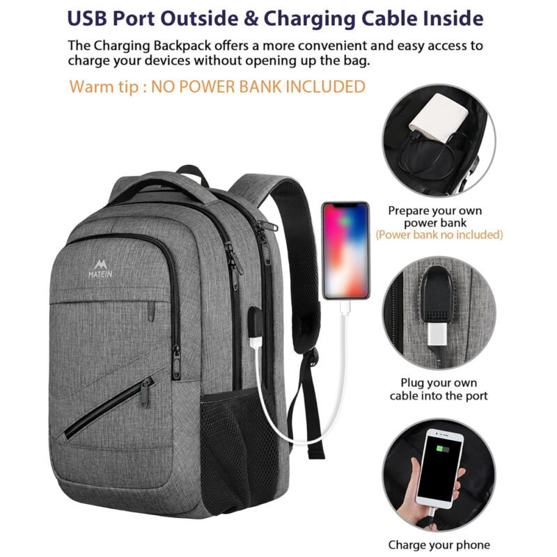 Mochila de Viagem Matein Poliéster Bolso p/Laptop Cinza