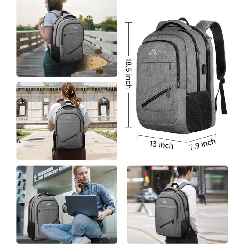 Mochila de Viagem Matein Poliéster Bolso p/Laptop Cinza