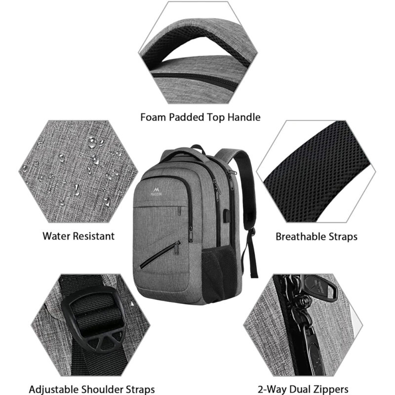 Mochila de Viagem Matein Poliéster Bolso p/Laptop Cinza