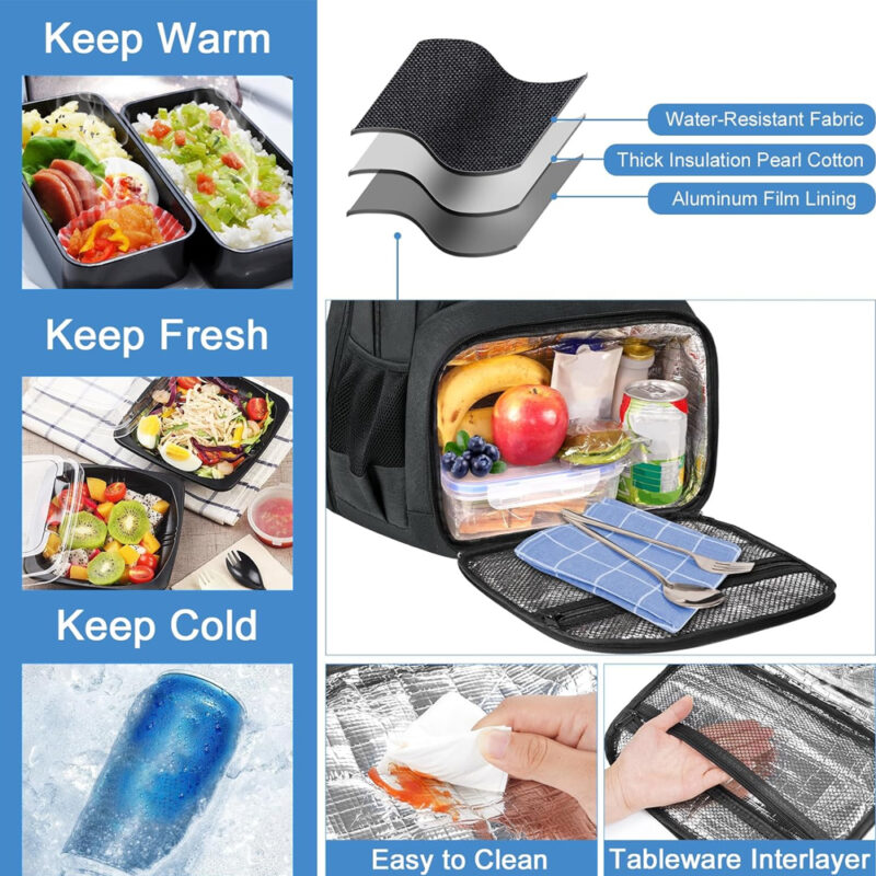 Mochila de Almoço Viagem Matein Bolso para Laptop Preta